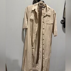 Zara Beige Button-Up Shirt Dress
